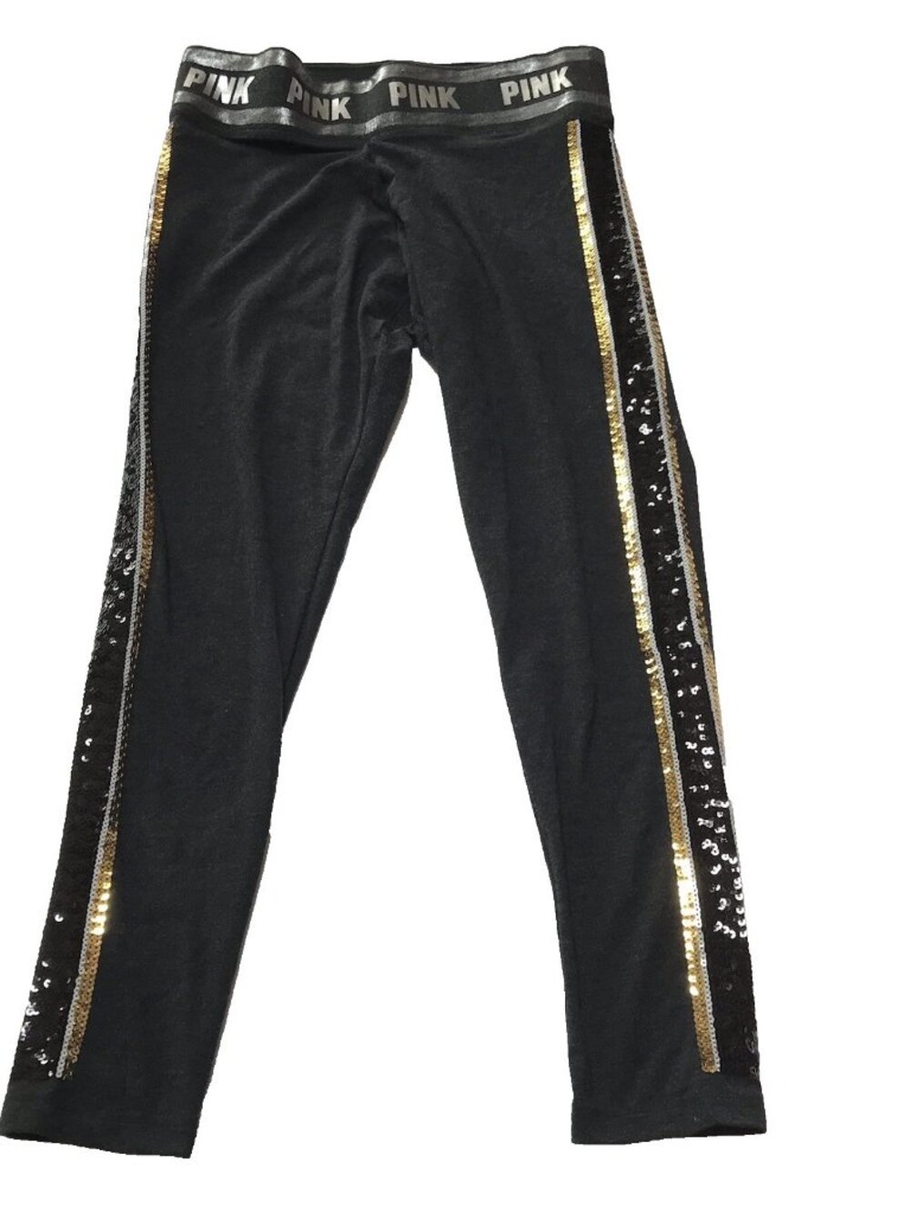 PINK Victoria Secret Yoga Legging Large Sequins Metallic Gold Silver Mcbling Y2K